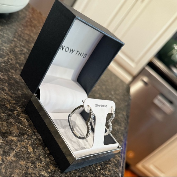 Crystal Heart Hoop Earrings in Silver-Plate - Picture 5 of 6